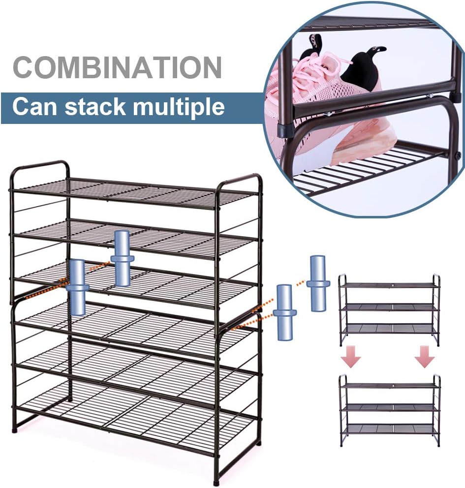 Simple Trending 3-Tier Stackable Shoe Rack, Expandable & Adjustable Shoe Shelf Storage Organizer, Wire Grid, Bronze: Home Improvement