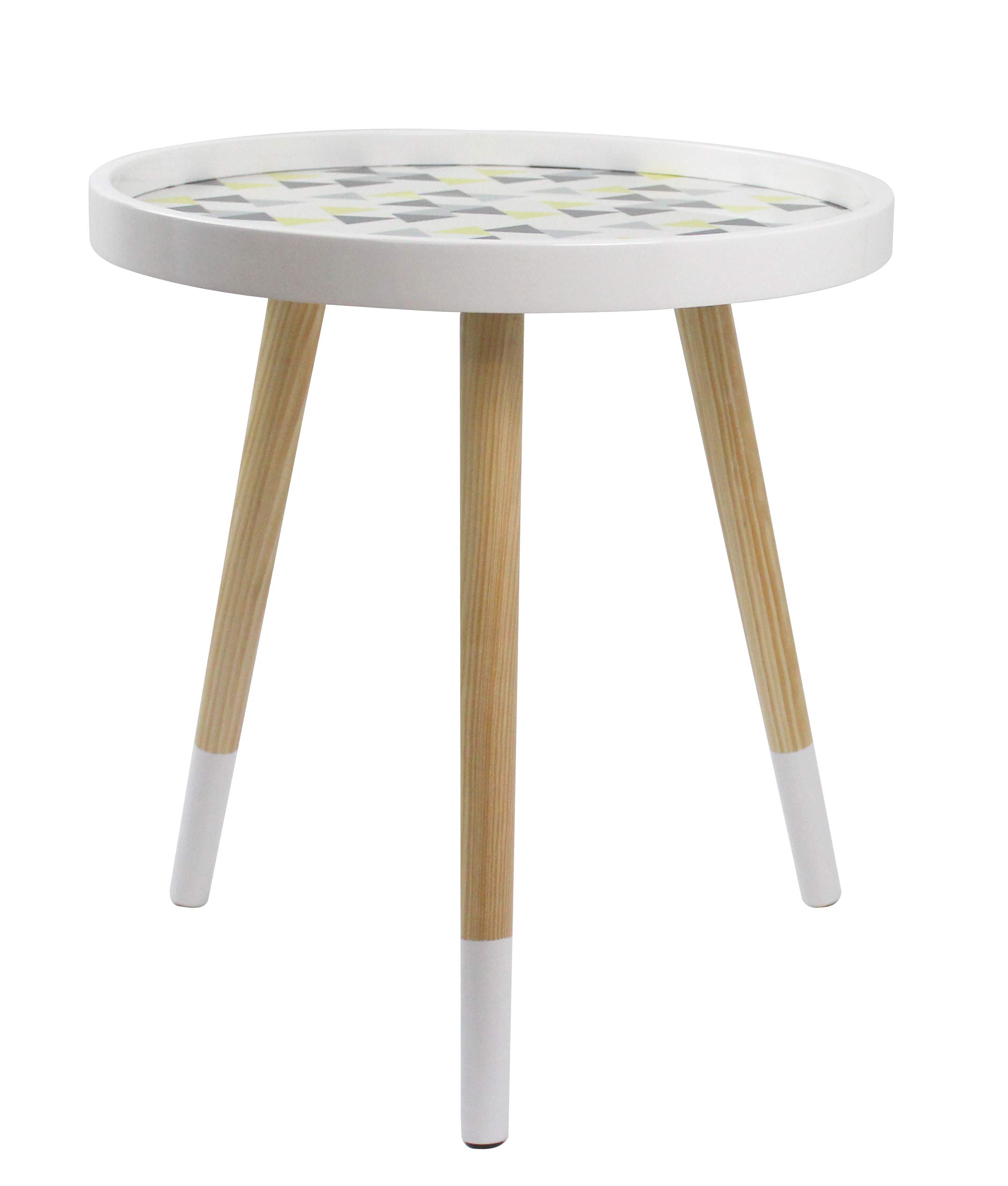 ASPECT Leonie Side/End/Lamp/Coffee Table -White Top With Multi-Coloured Triangle Pattern & Natural Legs - ST63