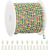 YOUBEIYEE 4 Meters Colorful Bead Chains for Jewelry Making 18K Gold Plated Brass Jewelry Making Chains Bulk Jewelry Supplies