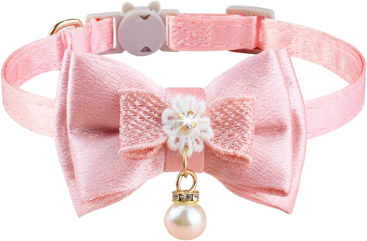 Cute Kitten Collars for Girl Cat Collar Breakaway Pink Bow Cat Collar Girl Cat Accessories Bowtie Kitty Collar with Flower (Color A)
