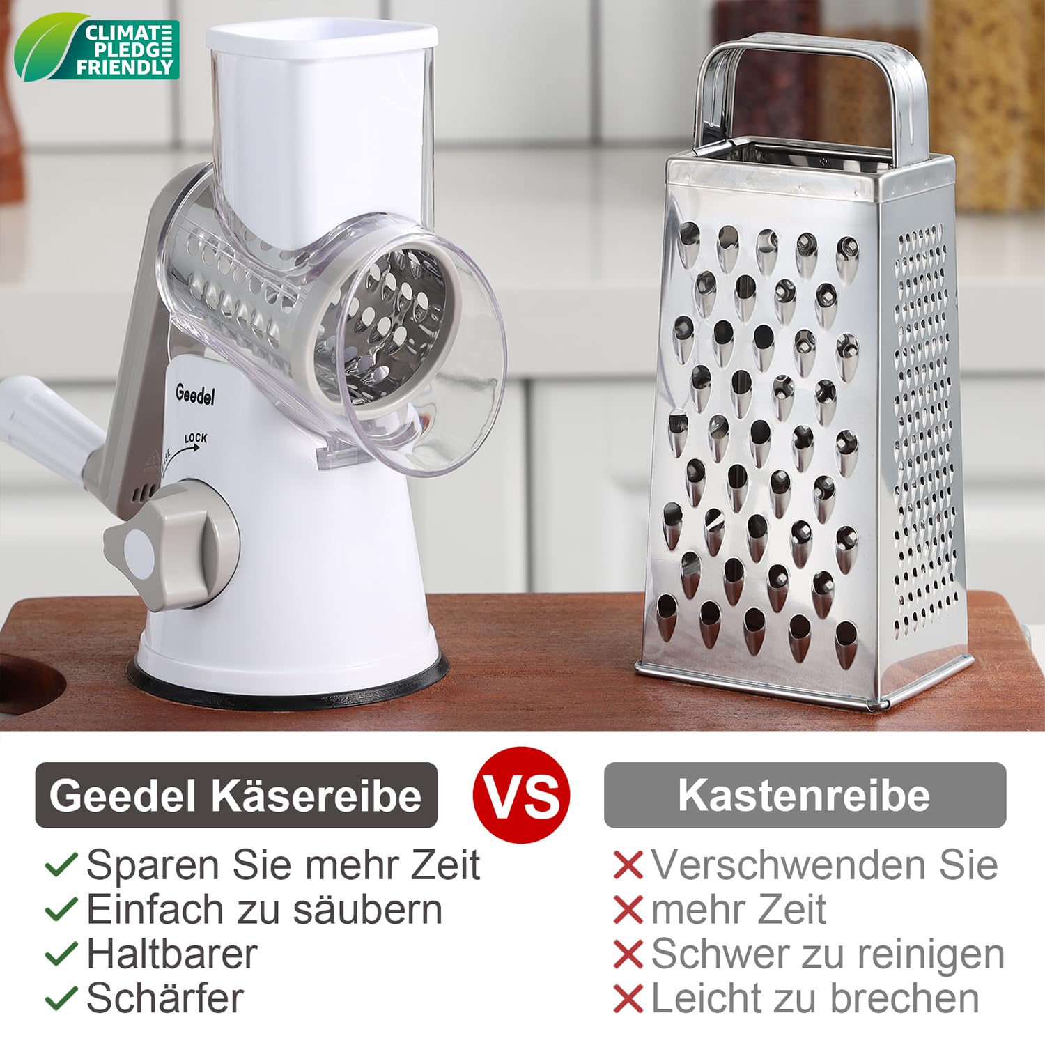 Käsereibe, Reibe für Gemüse mit 3 Trommelblättern, Trommelreibe Schnelleres und Einfaches Schneiden, Gemüseschneider Ideal für Käse, Gurken, Karotten, Nüsse usw 2