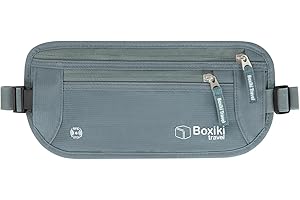 BOXIKI TRAVEL Money Belt for Travel with RFID Blocking Technology - Hidden Travel Money Pouch for Cash, Credit Cards, Passport, and Travel Valuables - Secure Water Resistant Money Belt for Men and Women - Gray