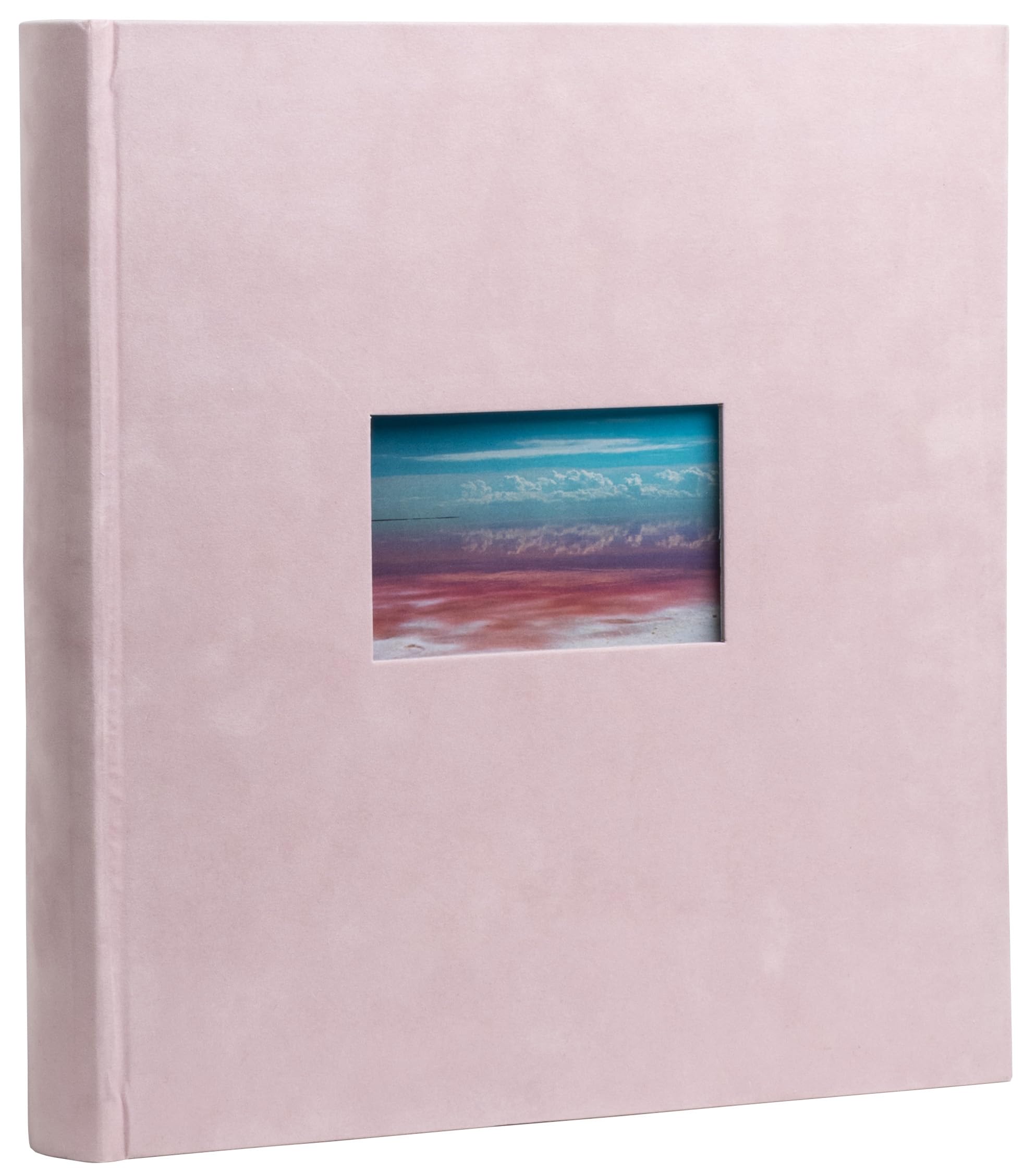 EXACOMPTA - Ref. 16177E – Skandi Book Photo Album – 300 Photos – 60 White Pages – Format 29 x 32 cm – Nude Velvet Look Cover – Customisable Window with Visual Holiday Landscape