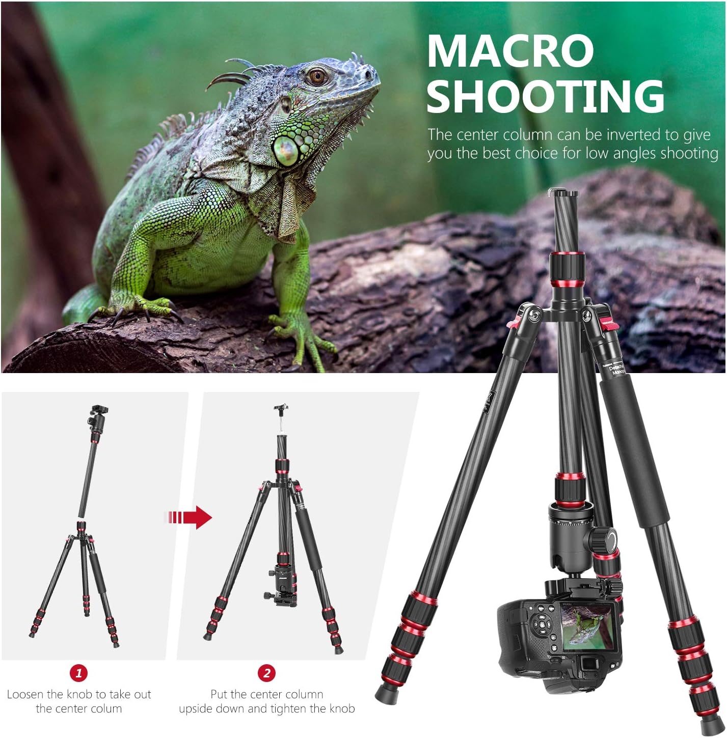 Neewer 79 Inches Carbon Fiber Camera Tripod Monopod with 2 Center Axis, 360 Degree Ball Head, 1/4 inch Quick Shoe Plate and Bag for DSLR Camera Video Camcorder Travel and Work，Load up to 26.5 pounds : Camera & Photo