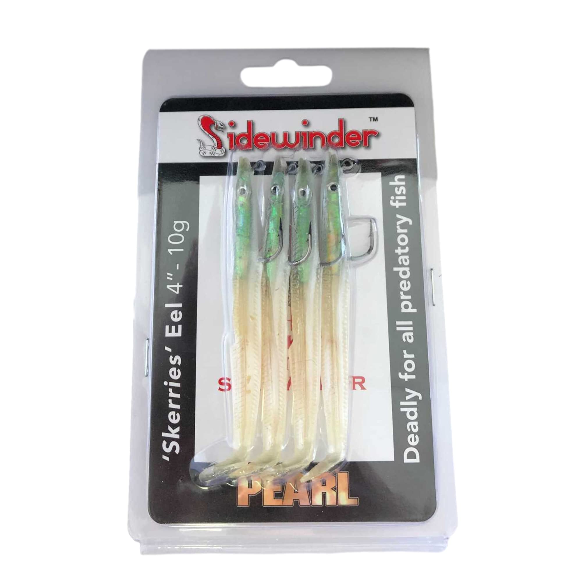 Sidewinder 4 Inch Eels: 7 Pack Pearl Sandeels - Bass Fishing Hooks