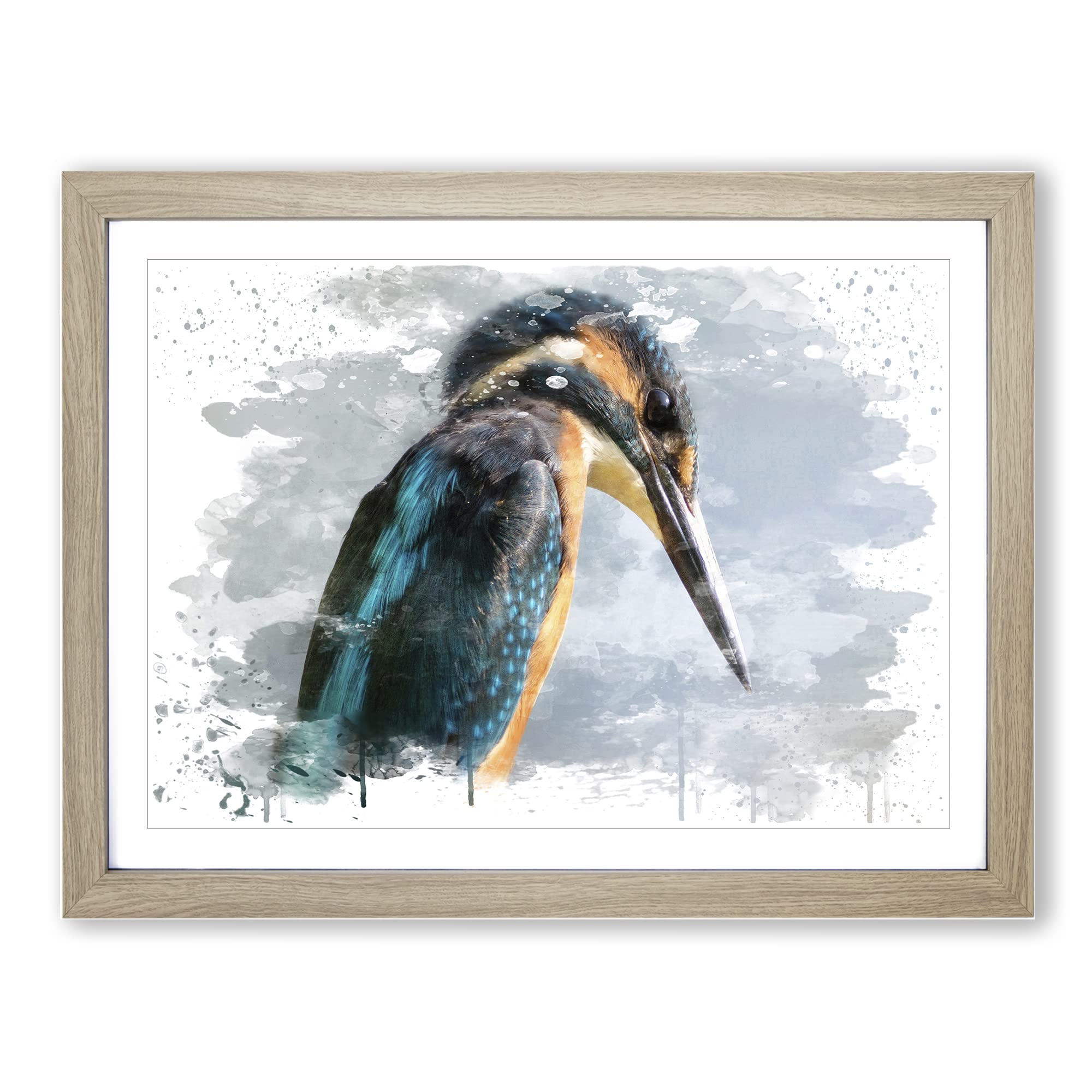 Kingfisher Bird 2 V3 Modern Framed Print | A3 Oak Framed Wall Art | Ready to Hang | Modern Nature Picture | Living Room Bedroom Lounge Office