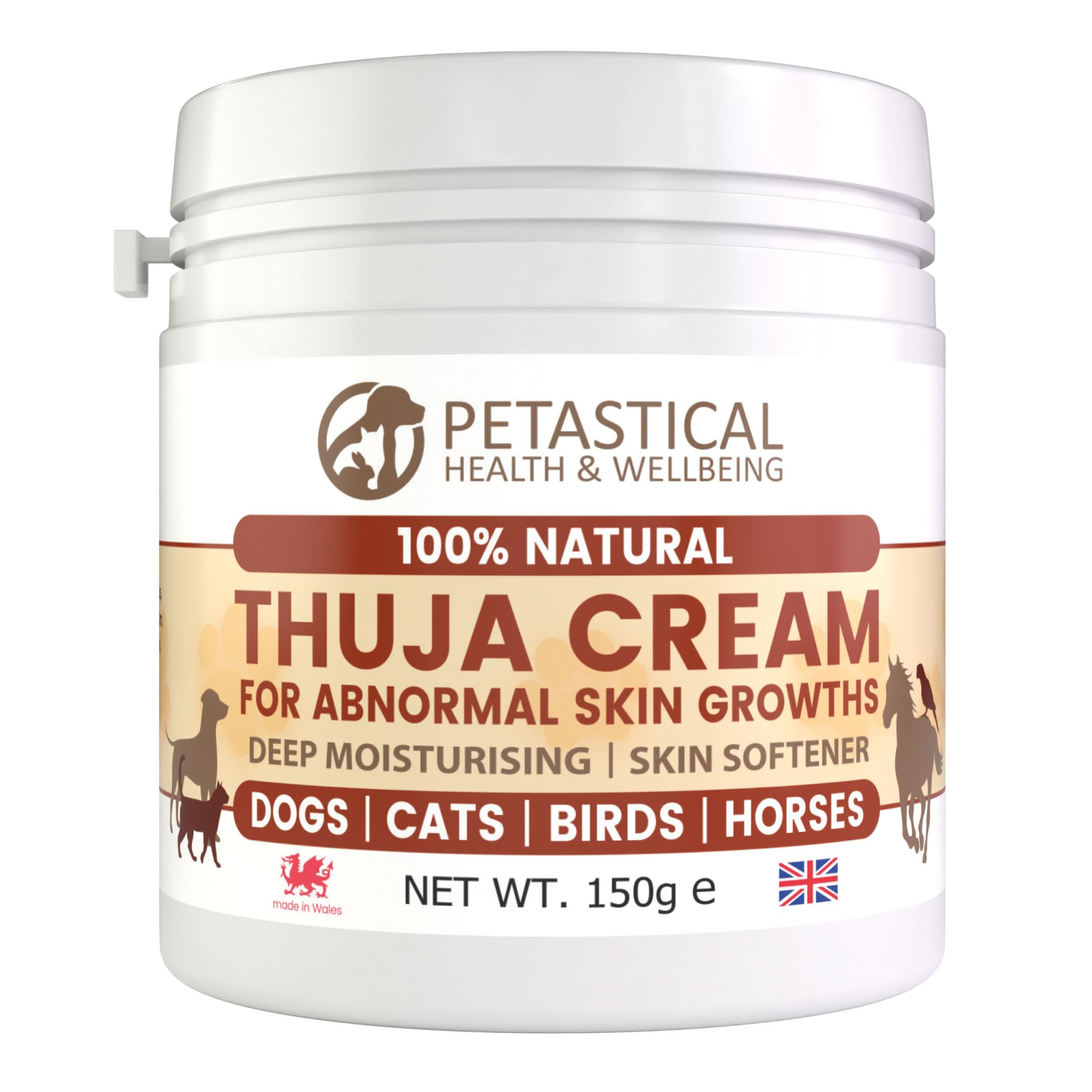 Petastical Thuja Cream for Dogs, Cats, Horse, Birds - Cooling Skin Care, Deep Moisturising, Traditionally used for Abnormal Skin Growth, Warts, Sarcoids - All Natural - Made in UK