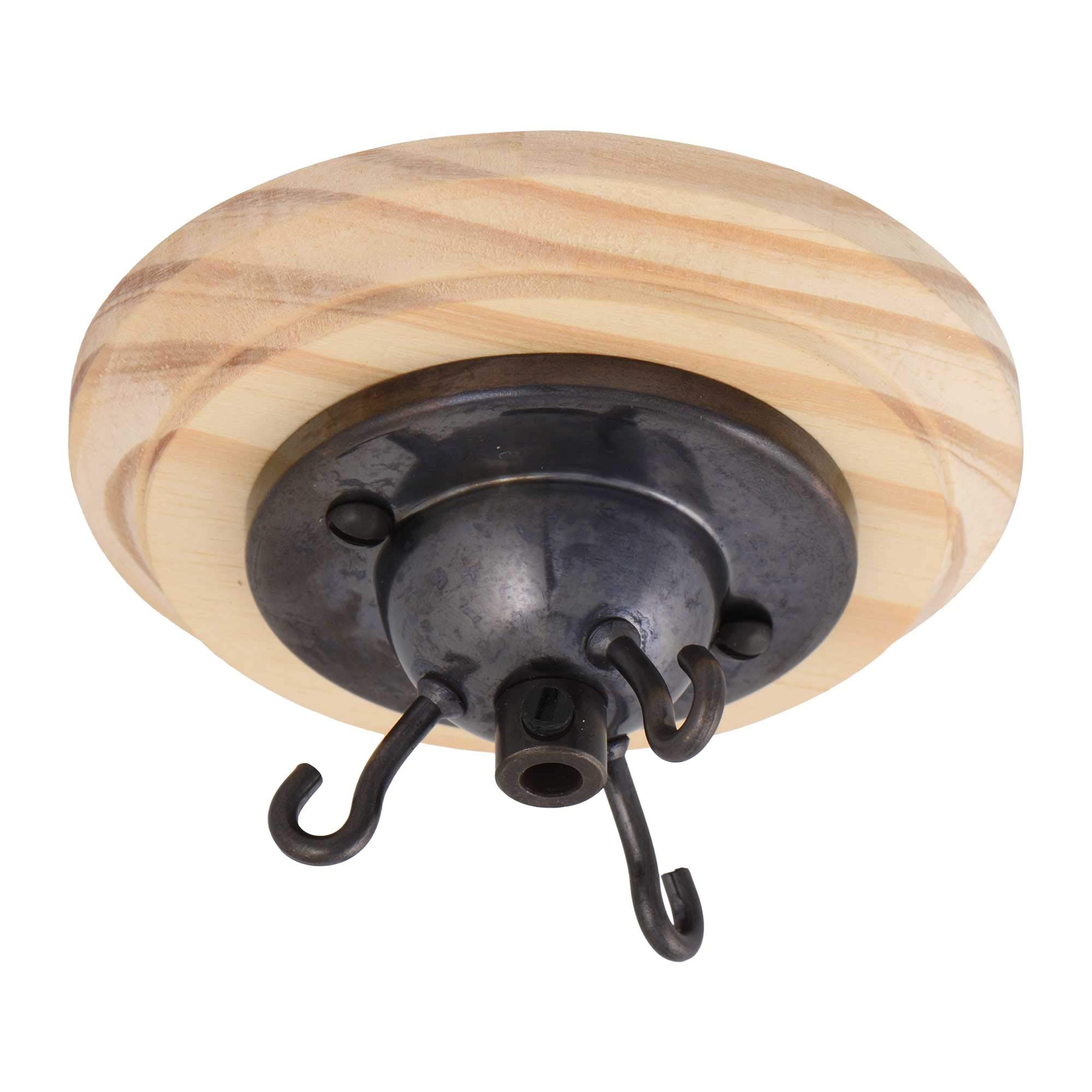 ElekTek 3 Hook Ceiling Rose Kit with Matching Screws Cord Grip and Wood Ceiling Pattress Bronze