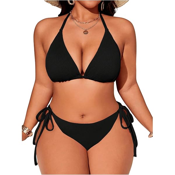 OYOANGLE Women's Plus Size Color Block Tankini - 2 Piece Rib Knit Criss Cross Swimwear