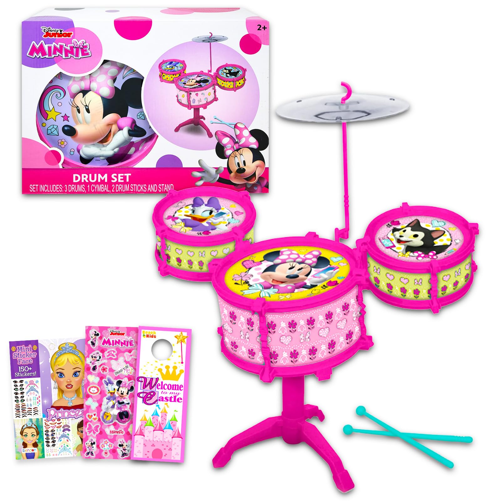 Photo 1 of Minnie Mouse Toy Drum Set for Girls - Bundle with Disney Drum Music Set, Stickers, More | Minnie Mouse Musical Toys for Girls, Kids, Toddlers