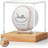 JupDec Baseball Display Case, Clear Cube Baseball Holder with Wooden Base, Autograph Baseball Stand Box for Single Ball, Pine Wood, 1 Pack