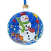Festive Snowman with Gifts Glass Ball Christmas Ornament 4 Inches