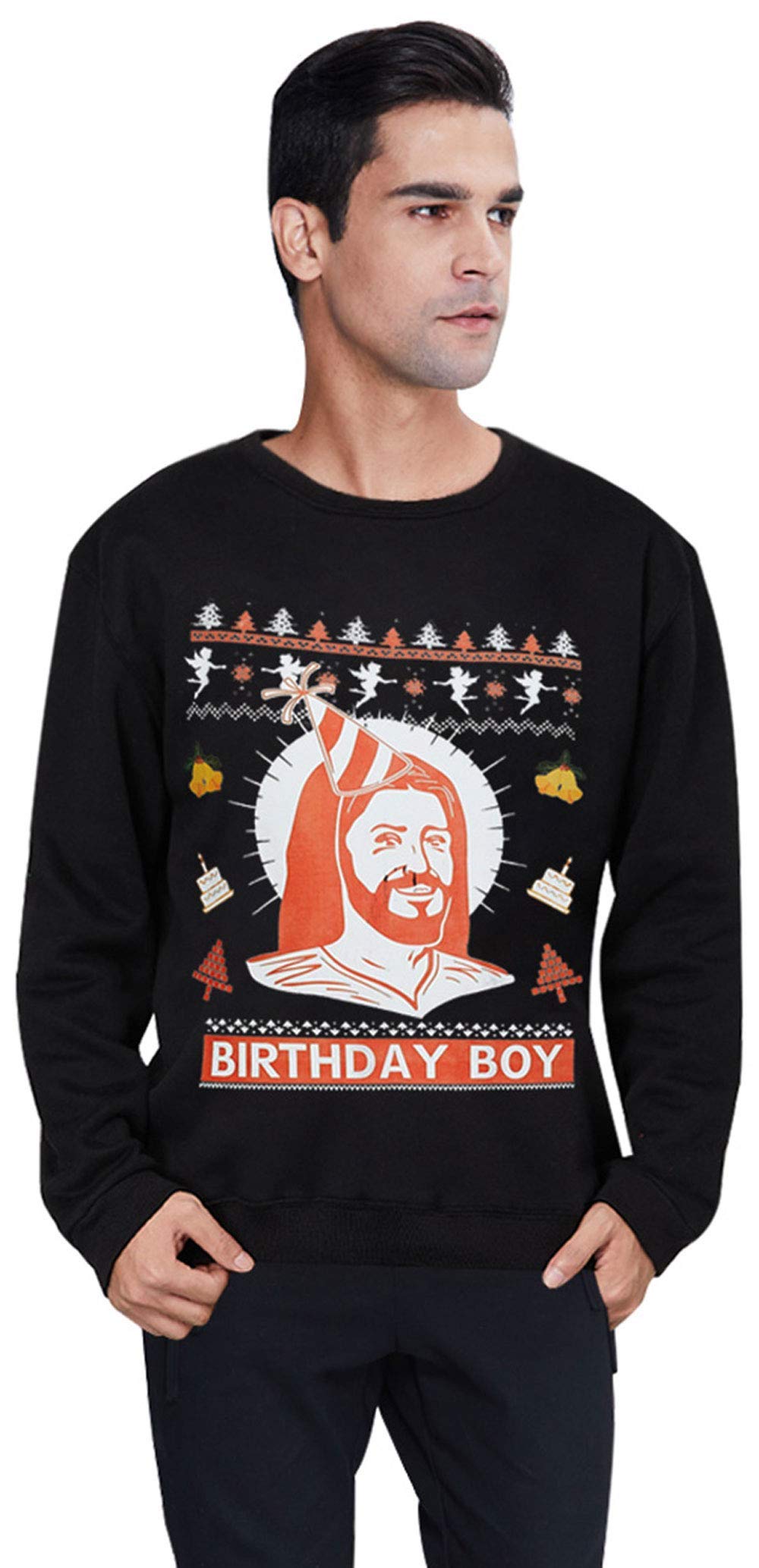 SKYRAINBOW Women Men Hilarious Ugly Christmas Sweater Loose Fit Xmas Sweatshirt 3D Printed Birthday Boy Pullover Long Sleeve Jumpers Couple Costume M,Black