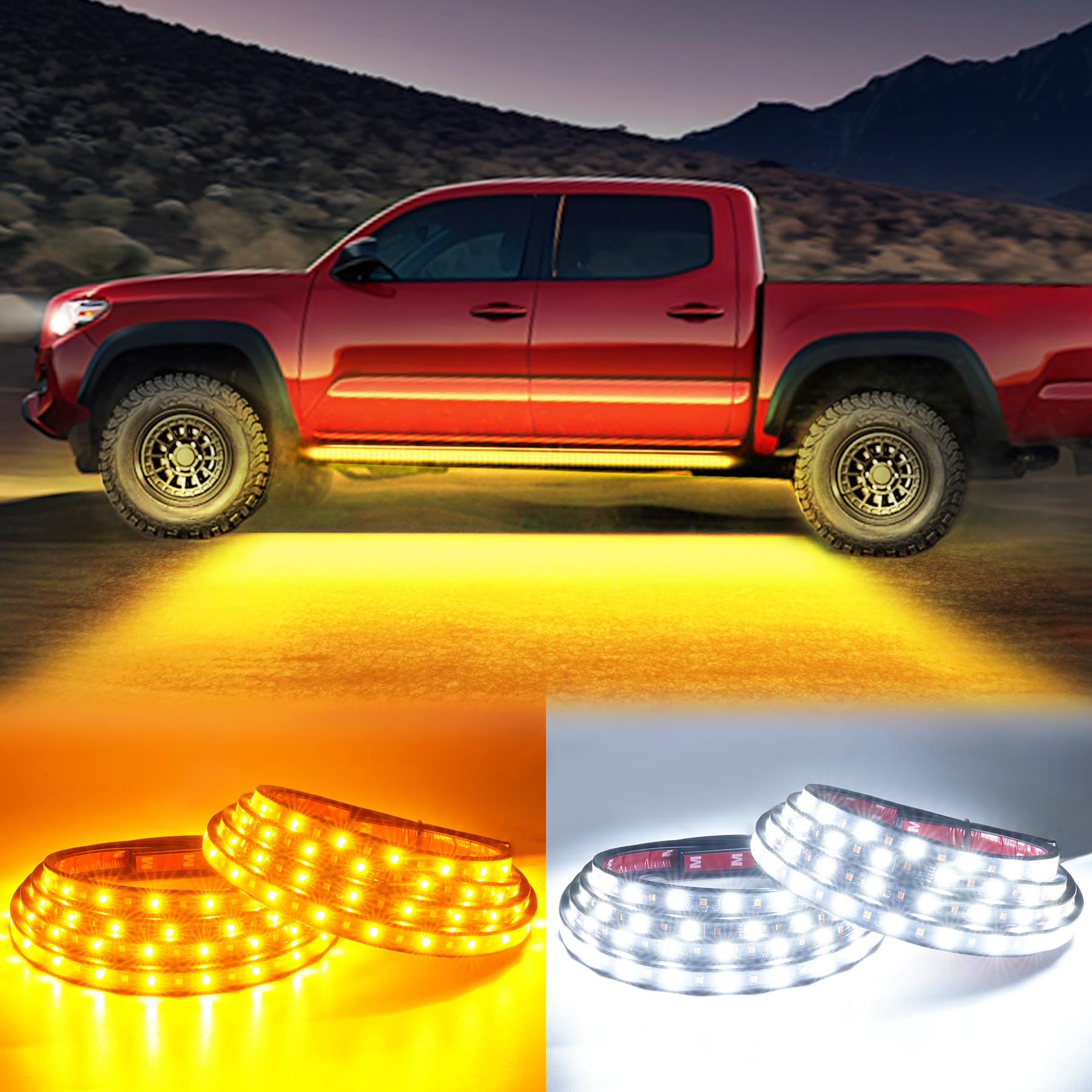 Photo 1 of LivTee LED Running Board Lights for Trucks, 2PCS 70 Inch Waterproof Light Bar with 144 LEDs, White Courtesy Light & Sequential Amber Turn Signal, Side Marker Light for Pickup SUV Car - IP67 Waterproof