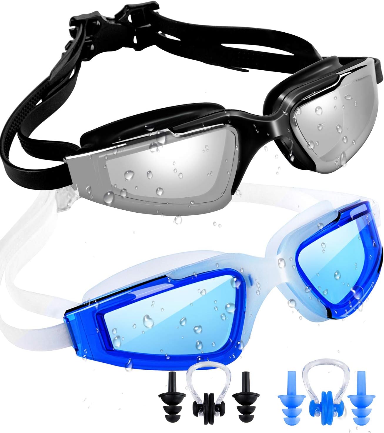 SBORTI 2 Pack Adult Swimming Goggles，No Leaking,Anti Fog,UV Protection Swim Glasses Water Goggles