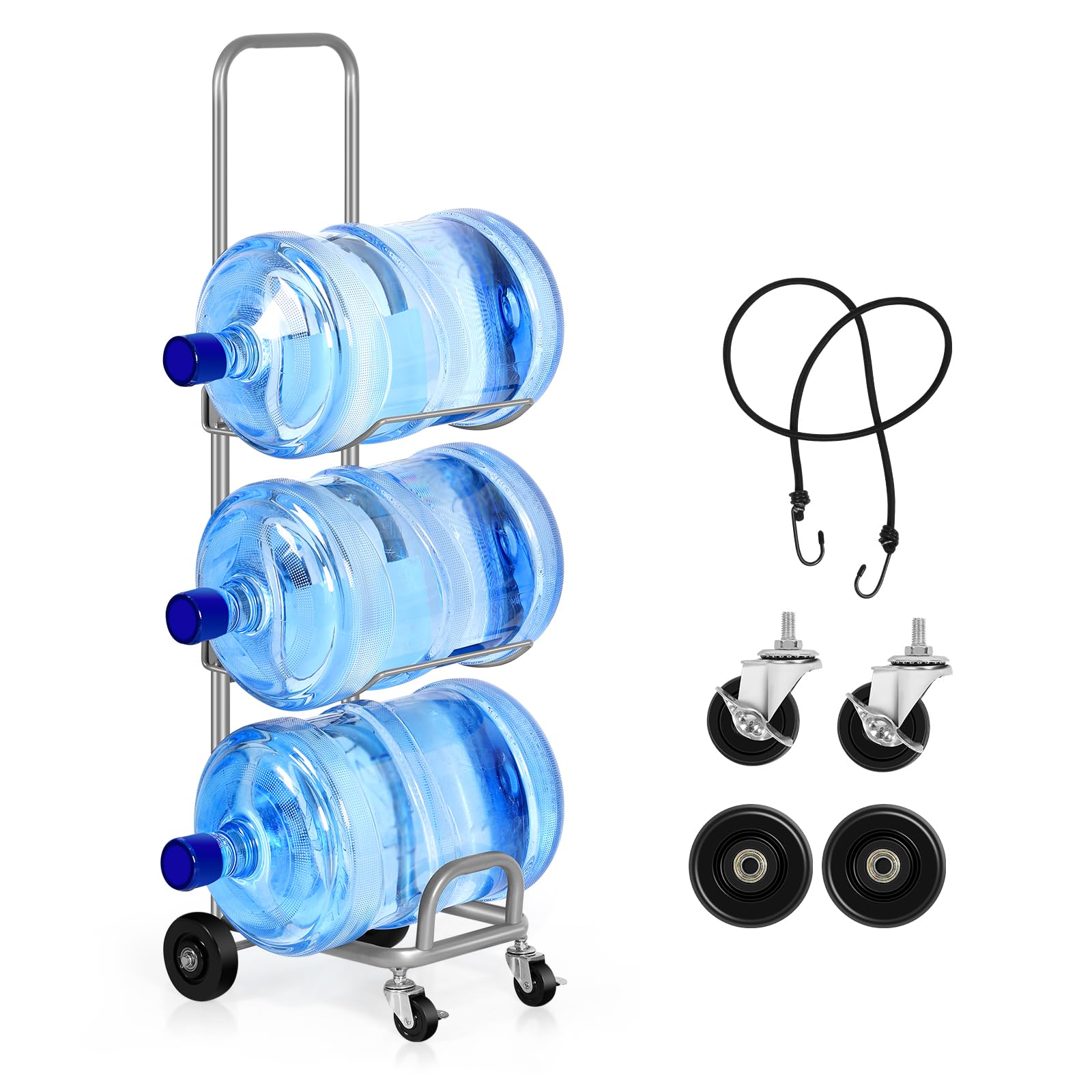 5 Gallon Water Jug Holder with 4 Wheels 3 Tier Movable Water Bottle ...