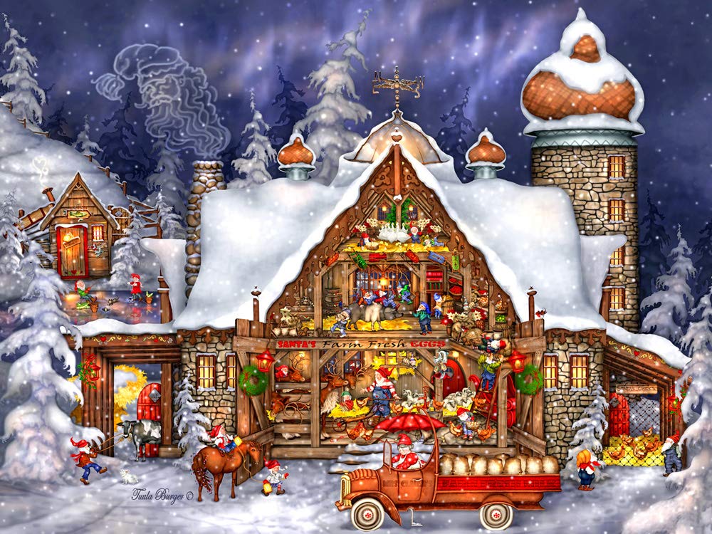 Vermont Christmas Company Santa's Barn Jigsaw Puzzle for Adults & Families - 550 Piece Christmas Jigsaw Puzzles for Adults - Fully Interlocking Adult Puzzles with Randomly Shaped Pieces