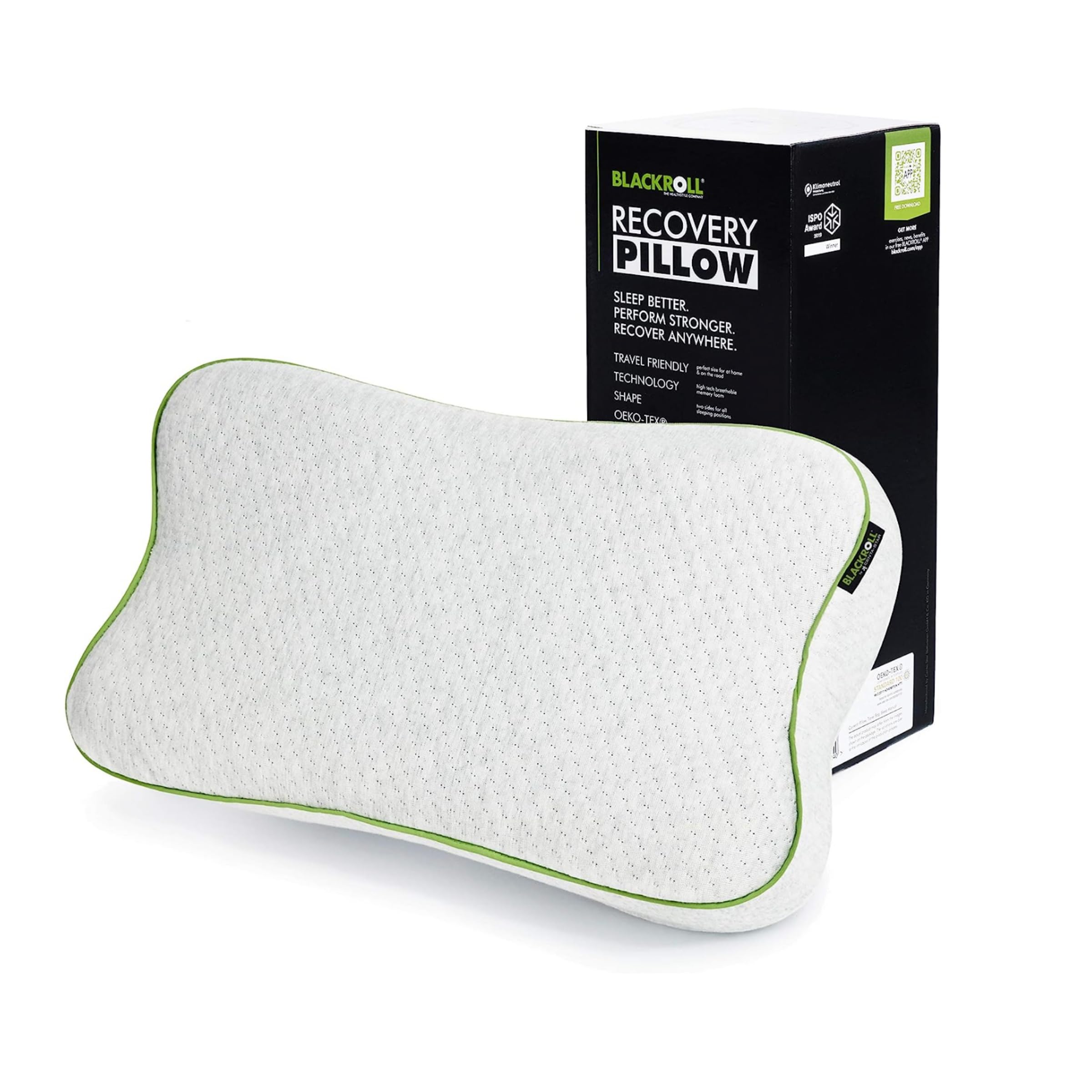 BLACKROLL® Recovery Pillow (50 x 30 cm), Kopfkissen für erholsamen Schlaf, ergonomisches Kissen mit Travel Bag für Reisen, Nackenkissen aus Viscose Memory Schaum, Made in Germany