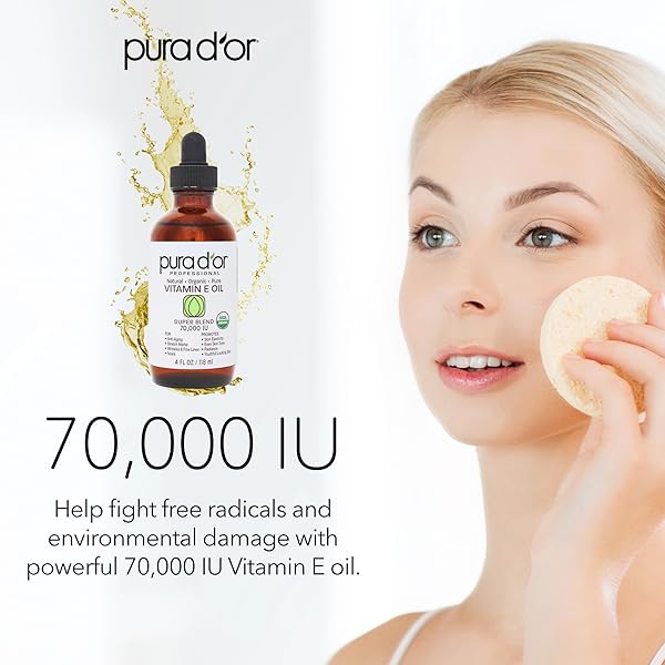 PURA D’OR 4 OZ ORGANIC VITAMIN E OIL BLEND 70,000 IU – 100% NATURAL HEXANE FREE, SWEET ALMOND, APRICOT, JOJOBA, ARGAN, ROSEHIP, SUNFLOWER & AVOCADO BATH OIL FOR SCARS, SKIN, FACE & FULL BODY