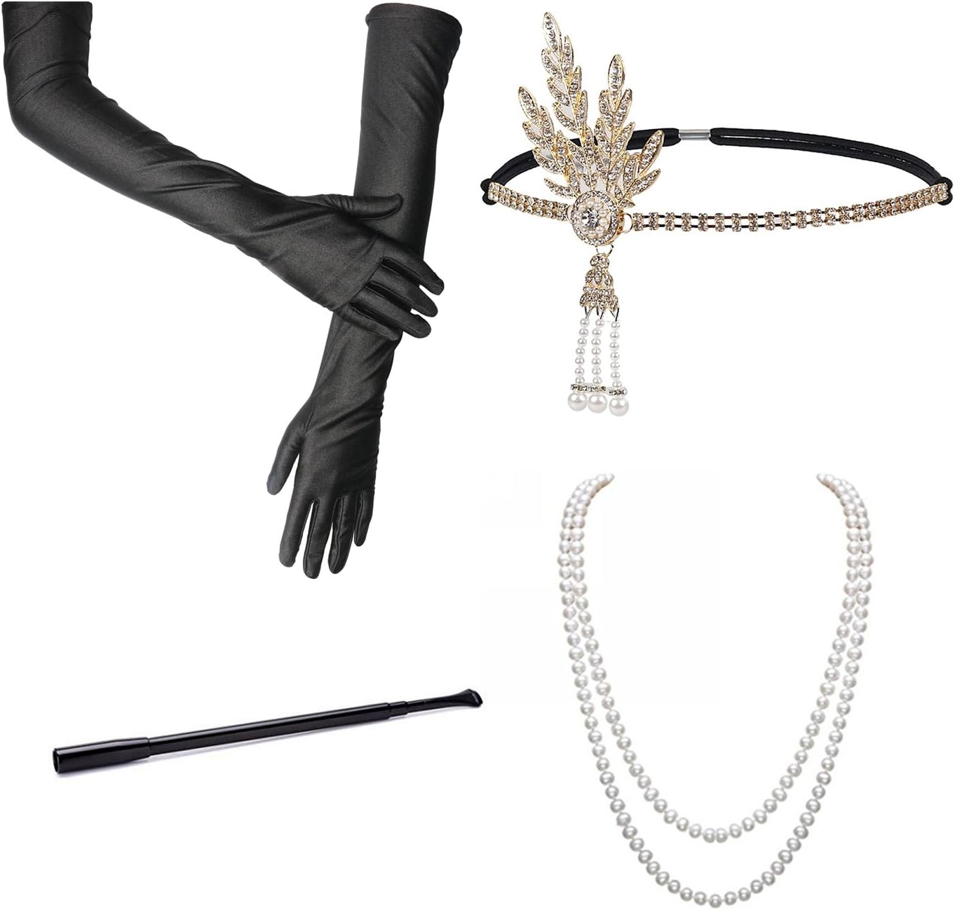 BigLion 1920s Accessories Fashion Flapper Headband Necklace Earrings Gloves Cigarette Holder Great Gatsby Accessories Jewelry Costumes for Women