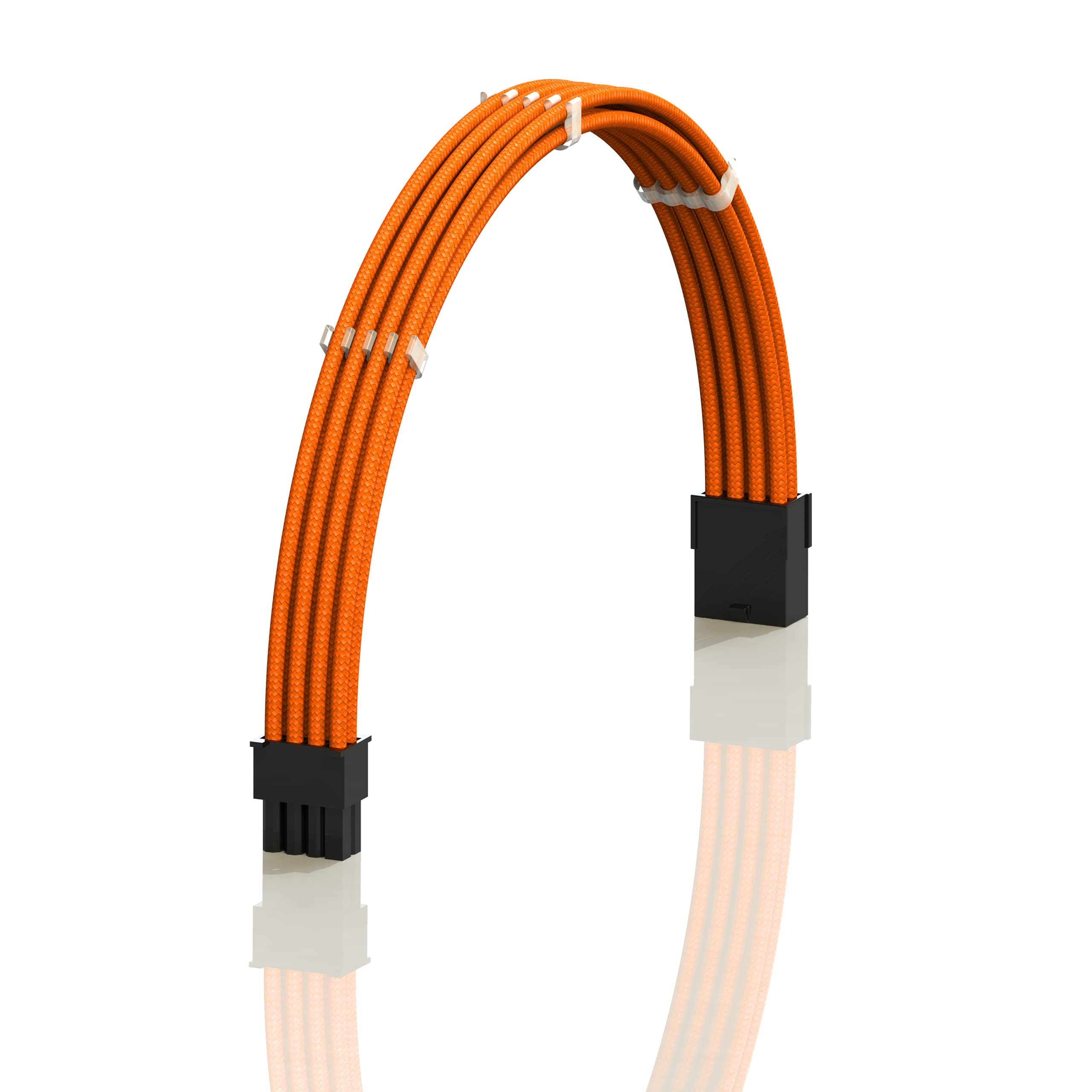 LINKUP - AVA 50cm PCI-E 8 Pin (6+2) GPU PSU Power Supply Braided Sleeved Custom Mod PC Extension Cable w/Combs | Strong & Stiff Design | Single Pack | 500mm - Orange