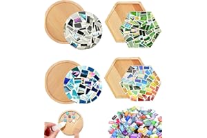 A&H ZIER 4 Sets DIY Mosaic Kits for Adults with Wooden Coasters, Mixed Color Glass Mosaic Tiles Craft Kits for Adults Women, Complete Mosaic Coaster Making Kit for Home Decor Gifts (4, Laser Style)