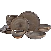 Gibson Elite 16 Piece Dreamweaver Double Bowl Terracotta Reactive Dinnerware Set - Earthy Brown, Service for 4 (16pcs)