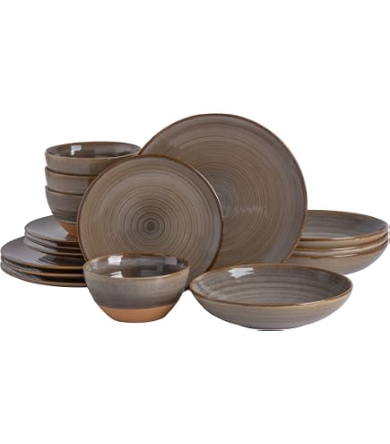 Gibson Elite Everston 12-Piece Dinnerware Set - Stoneware Plates & Bowls In Cream & Brown - View #5