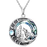 TOUPOP Wolf Necklace Sterling Silver Celtic Crescent Moon Pendant with Crystal Jewelry Birthday Christmas Gifts for Her Wife