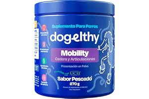 Dogelthy Mobility Suplemento Condroprotector en Polvo para Perro | Con Glucosamina, Condroitina y Colageno Tipo 2 UCII, Sabor Pescado 270 g