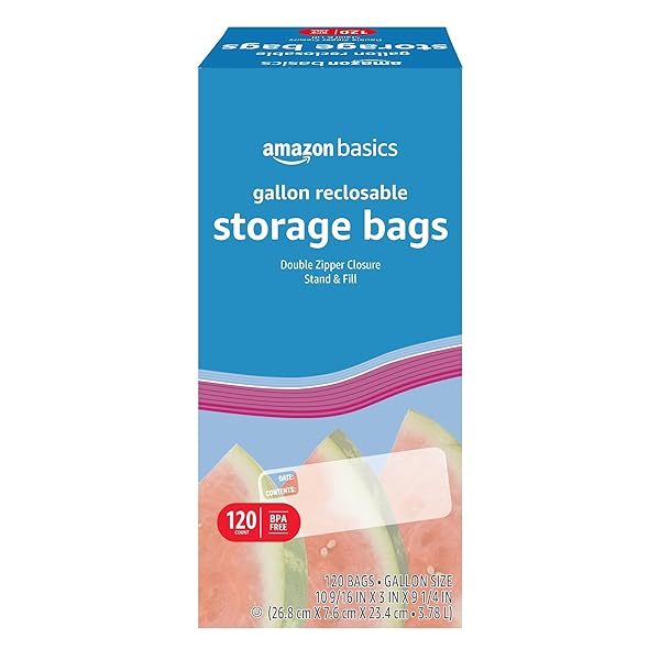 AMAZON BASICS RECLOSABLE GALLON FOOD STORAGE BAGS, BPA FREE, 120 COUNT