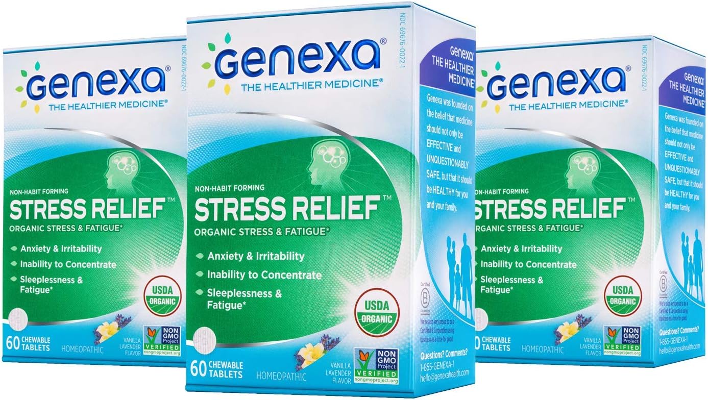 Genexa Stress Relief - 60 Tablets | Certified Organic & Non-GMO, Physician Formulated, Homeopathic | Stress & Fatigue Remedy: Health & Personal Care