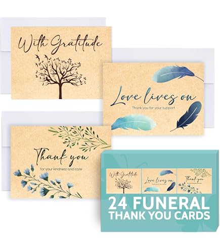 24 Funeral Thank You Cards With Envelopes And Message...