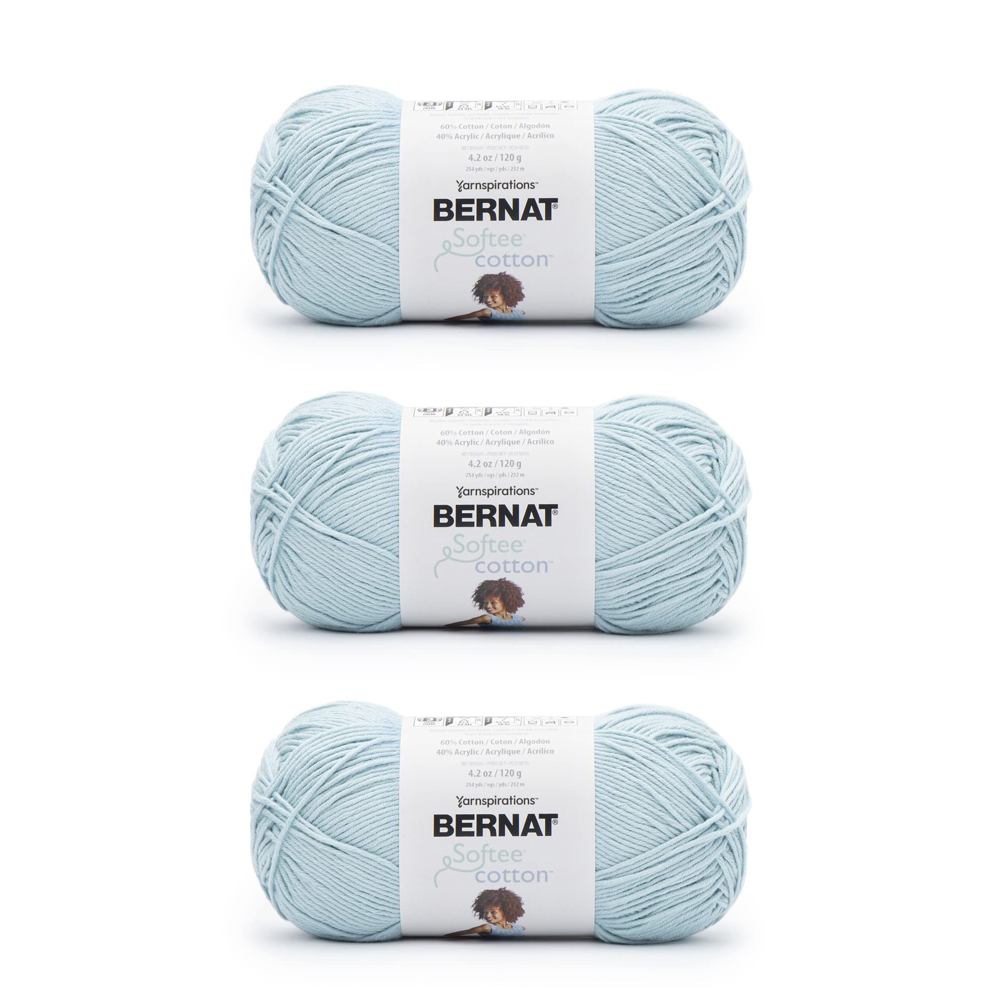 Bernat Softee Cotton Dusk Sky Yarn - 3 Pack of 120g/4.25oz - Nylon - 3 DK (Light) - 254 Yards - Knitting/Crochet