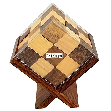 Desi Karigar Handmade Wooden Indian Rubiks Cube Block with Stand Puzzle for Kids (Brown)