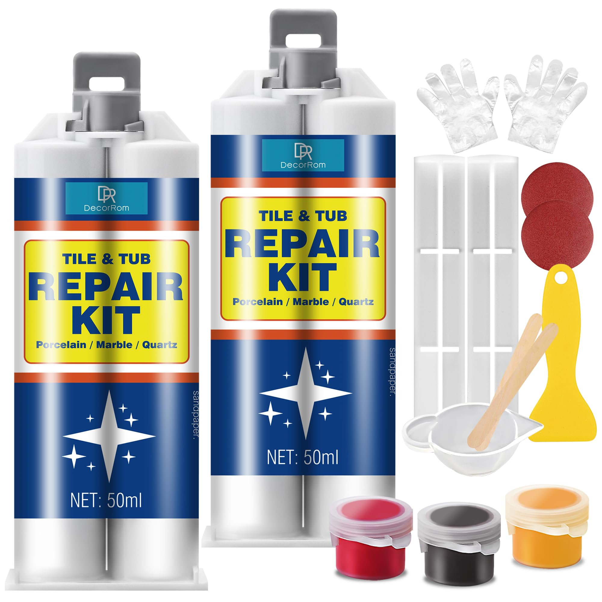 Tile Repair Kit - Shower Tray, Porcelain & Ceramic Sink Repair Kit, Fast-Drying for Chips, Cracks, Dents in Bathtub, Granite, Quartz, Marble Countertops, Fiberglass & Acrylic Surfaces (100ml)