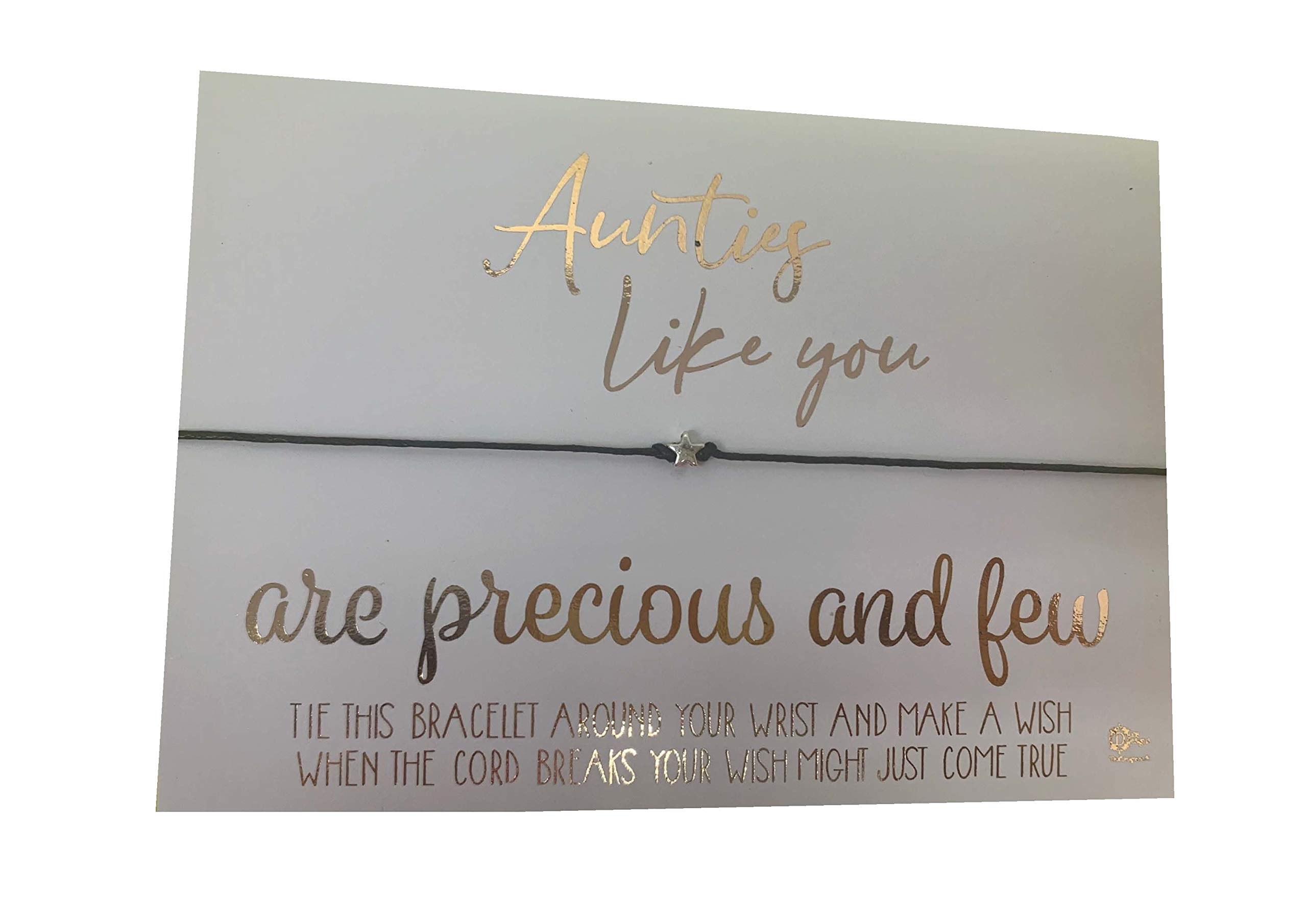 Dios Designs Simple Wish Bracelet -Aunties Like You are Precious and Few Choice of White Card, Kraft Card, Gold or Rose Gold Foil DD1050 (Rose Gold Foil)