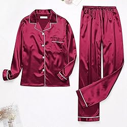 Womens Satin Pajamas Set Long Sleeve Sleepwear