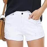 YOCUR Womens Casual Denim Ripped Shorts Micro Elastic Fabric Hot Pants Zip Sexy Frayed Beach Vacation Jean Shorts