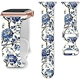 Floral watch Bands Compatible with Apple Watch Band for women 44mm 40mm 38mm 41mm 45mm 49mm 42mm, Silicone Cute Flower Pattern Sport Strap for iWatch Bands Series Ultra 2 SE 11 10 9 8 7 6 5 4 3 2 1