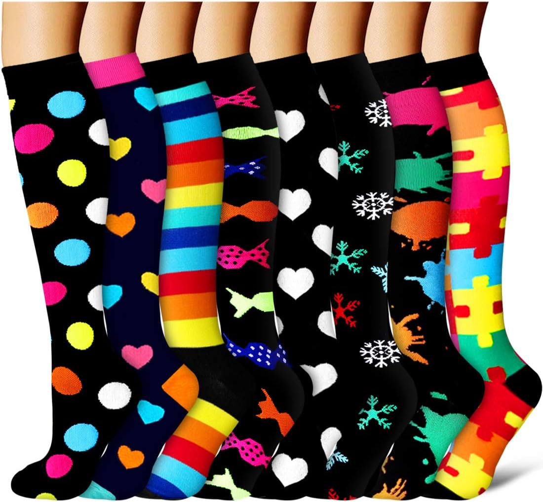 Compression Socks For Women& Men circulation(8 Pairs),Socks-Best for Running,Sports,Hiking,Flight travel,Pregnancy