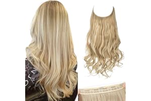 SARLA Hair Extensions Invisible Wire Dirty Blonde Highlight Wavy Curly Synthetic Hairpieces Balayage for Women Long 18 Inch Adjustable Headband No Clip