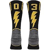 KitNSox Adult Youth Mid Calf Cushion Team Sports Number Socks for Basketball Football Baseball Gold/Black