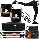 Ankle Resistance Bands with Cuffs & Bonus Fabric Resistance Bands for Working Out – Home Workout Set for Legs, Glutes, Yoga, Pilates, Rehab, Strength Training Women & Men – Includes Bag & Guide