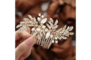 Foyte Crystal Bride Wedding Hair Comb Leaf Bridal Headpieces Rhinestone Hair Pieces Pearl Bridesmaid Side Combs Hair Accessories for Women (rhinestone)