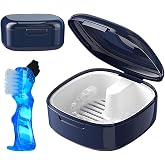 WKITKA Denture Case with Denture Cleaner Brush, Orthodontic Retainer Cleaning Case with Strainer, Denture Cleaner Container Dentures Teeth Cup