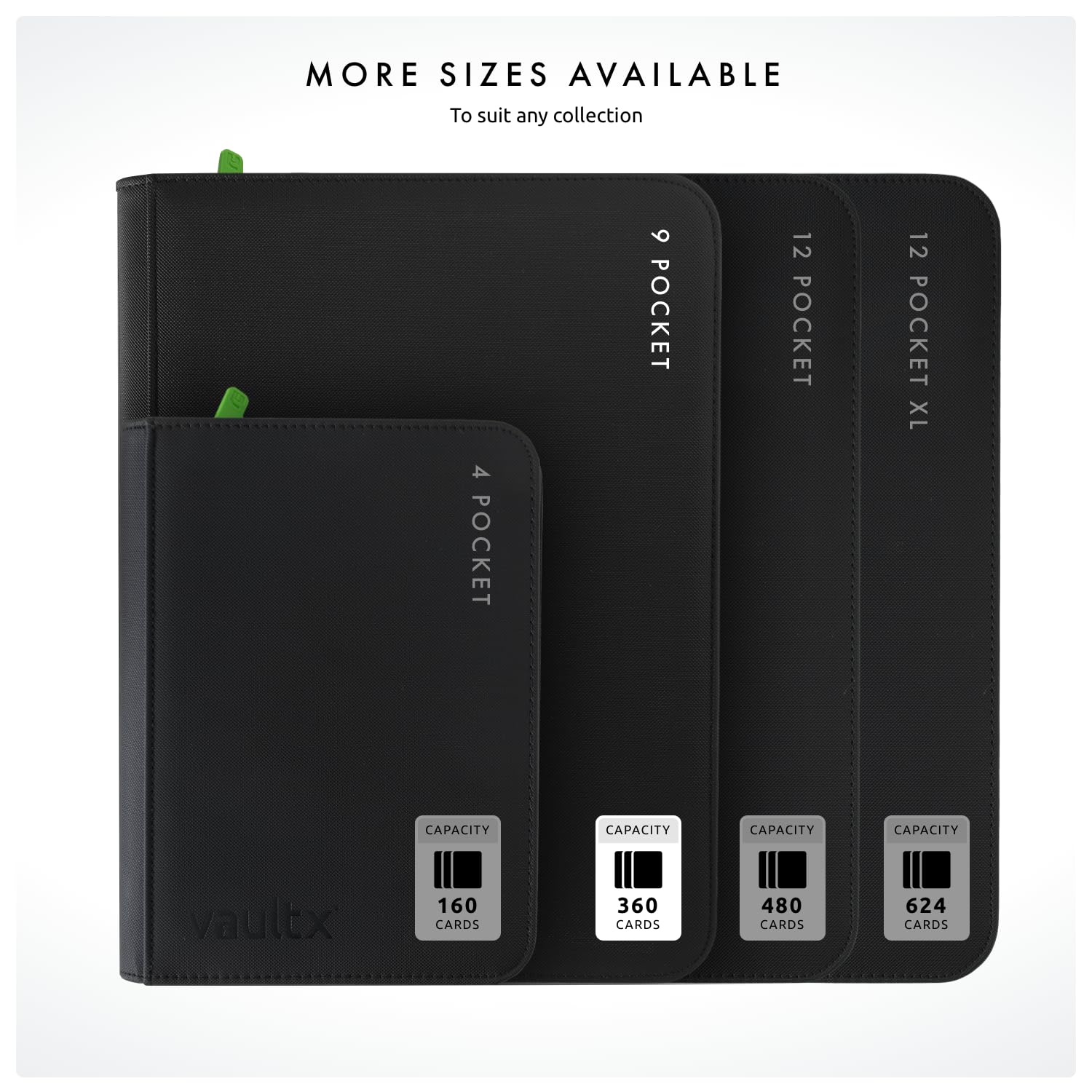 Vault X 9 Pocket Trading Card Zip Binder, 360 Cards, Premium Exo-Tec Album Material, 20 Side-Loading Pages, Folder for Collectible Games, Sports, TCG (Black)