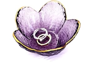 CEIERPH Purple Flower Ring Dish Jewelry Tray, Small Glass Trinket Tray for Rings Earrings, Present for Wife Mom Daughter Women