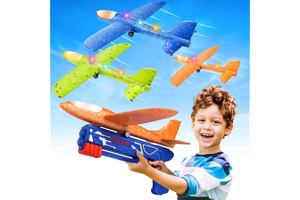 Fuwidvia 3 Pack Airplane Launcher Toys, 13.2'' LED Foam Glider | Catapult Plane Toy for Boys, 2 Flight Modes Outdoor Flying T