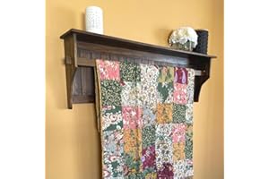 RELODECOR Hanging Quilt Rack with Shelf, Solid Pine Wall Mounted Quilt Shelf with Quilt Rod, Rustic Farmhouse Wall Rack for Hanging Quilts and Blankets for Bedroom
